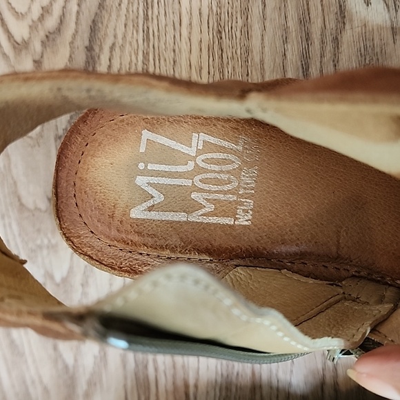 Miz Mooz Flair Scrunch Leather Ruched Sandals Brandy Open Round Toe Ankle Zip - Picture 10 of 14